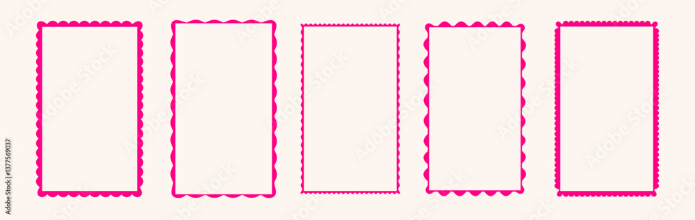 Poster scalloped edge rectangular frames set - decorative border shapes with wavy outer contour, zigzag per