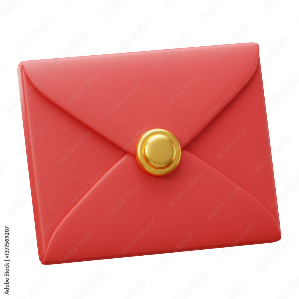 Poster 3d rendered red envelope with gold button