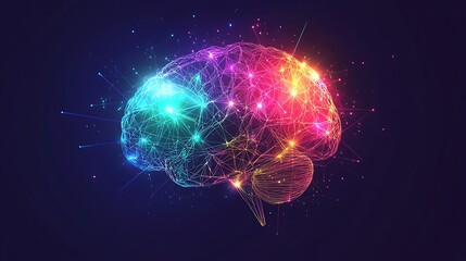 Human brain digital illustration. Electrical activity, flashes and lightning on a blue background.