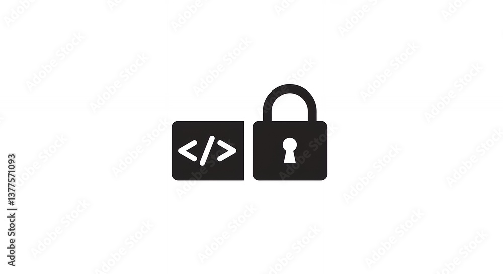 Aufkleber securing code software code protection with padlock icon illustration