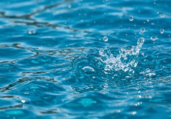 Water droplet impact bright blue pool serene summer. AI Generated