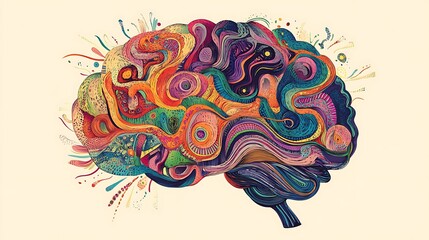 Human brain digital illustration. Electrical activity, flashes and lightning on a blue background.