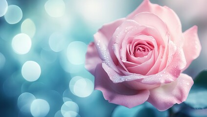 Delicate Pink Rose with Teal Background