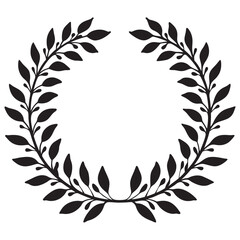  black and white silhouette circular laurel, foliate, and wheat wreaths depicting an award, achievement, victory, honor, prestige, 
excellence, recognition, emblem, classic, elegance, tradition, and g