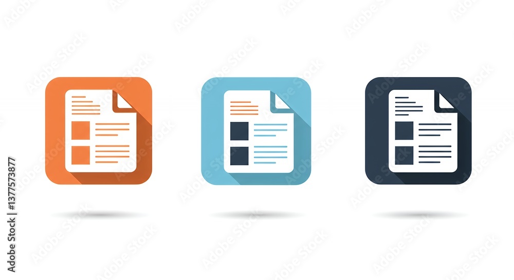 Poster colorful file document icon set with modern flat design style