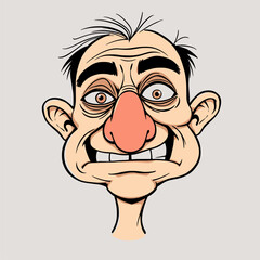 Cartoon Portrait:  Eccentric Elderly Man with Large Nose and Mischievous Grin