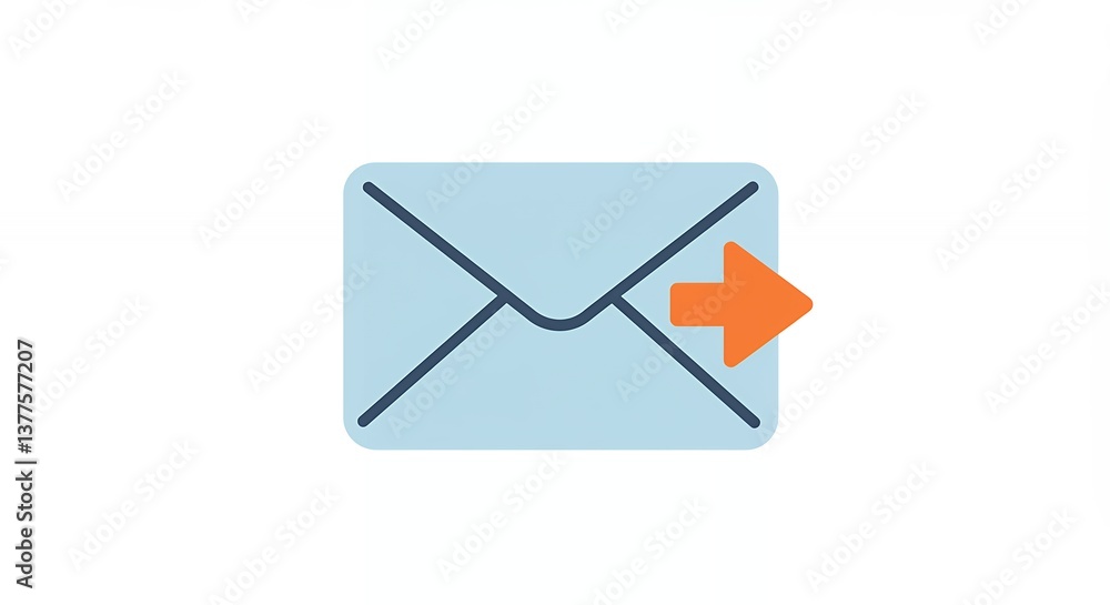 Poster sending email message with orange arrow icon on clean white background