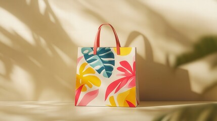 Shopping bag mockup of colorful leaf design