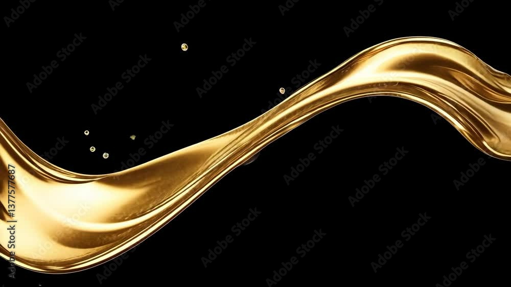Poster golden liquid flows gracefully against a black background creating a captivating visual effect