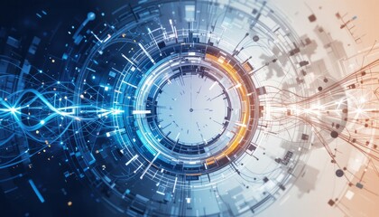 Obraz premium Abstract Digital Technology Network Connection Background Featuring Blue Orange