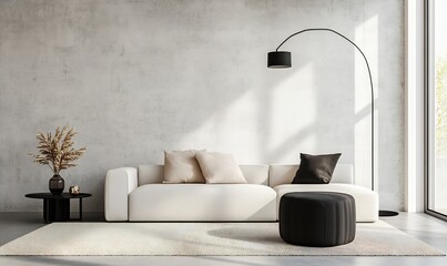 Modern minimalist living room with a neutral color palette