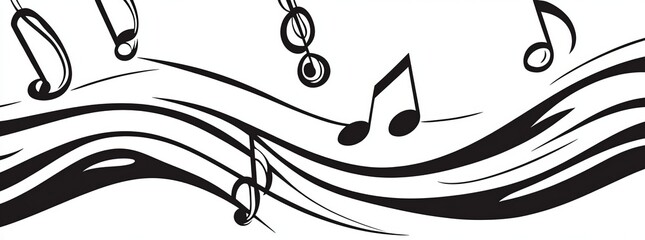 Naklejka premium A black and white drawing of musical notes on a white background. Vector music note on a dark blue background, vector illustration, white lines, musical elements