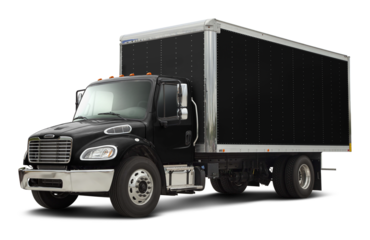 Modern american delivery truck with chrome elements in all black color. Front side view isolated on white background.