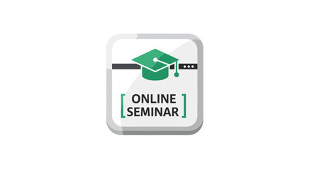Online Seminar Icon with Graduation Cap on White Background  
