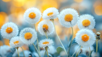 Fototapeta premium White Dandelions Sunset Meadow Field Bloom