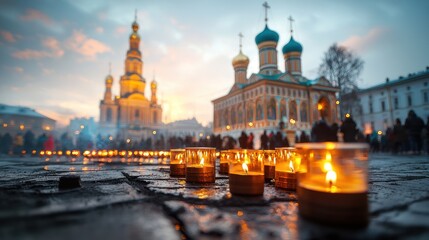 Obraz premium Candlelight vigil, ancient church