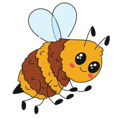 Cute funny flying bumblebee. Happy adorable bee. Funny cute sweet insect in childish style