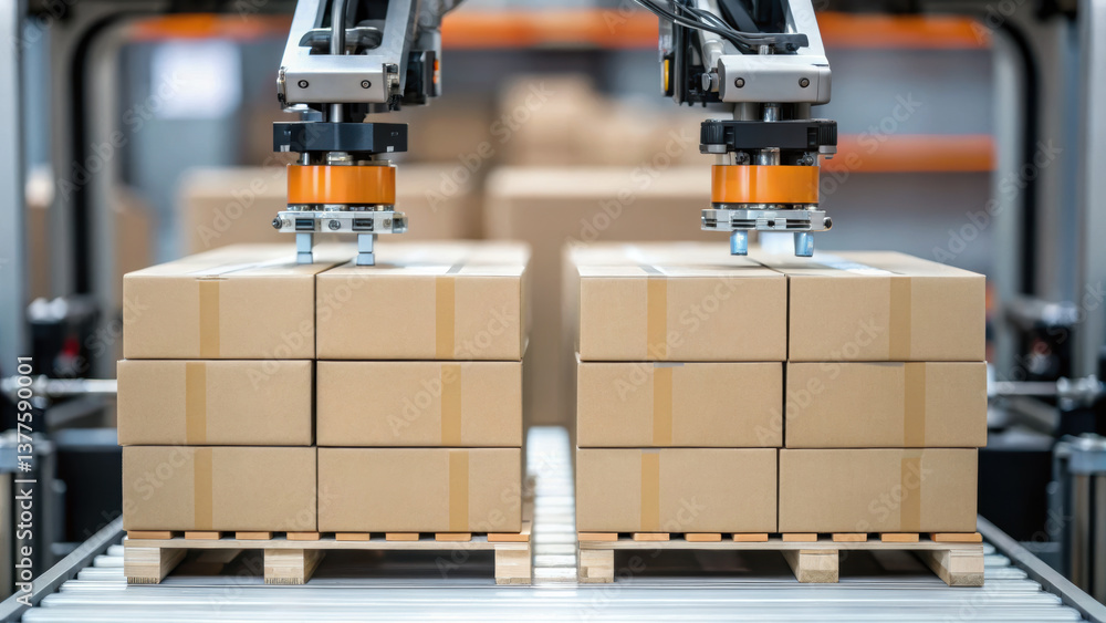 Poster automated machinery in industry efficiently handles packages, showcasing power of automation in mode
