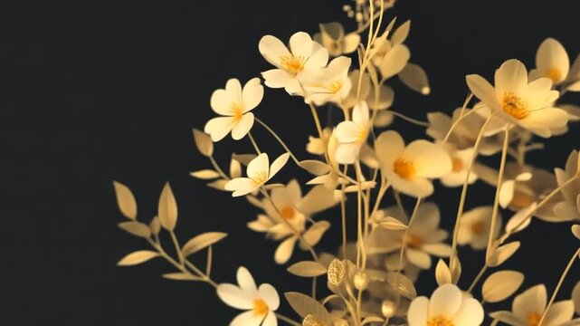 Golden flowers, dark background, elegant floral design, website header