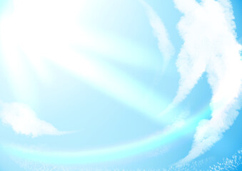 Anime style clouds in sunny sky.