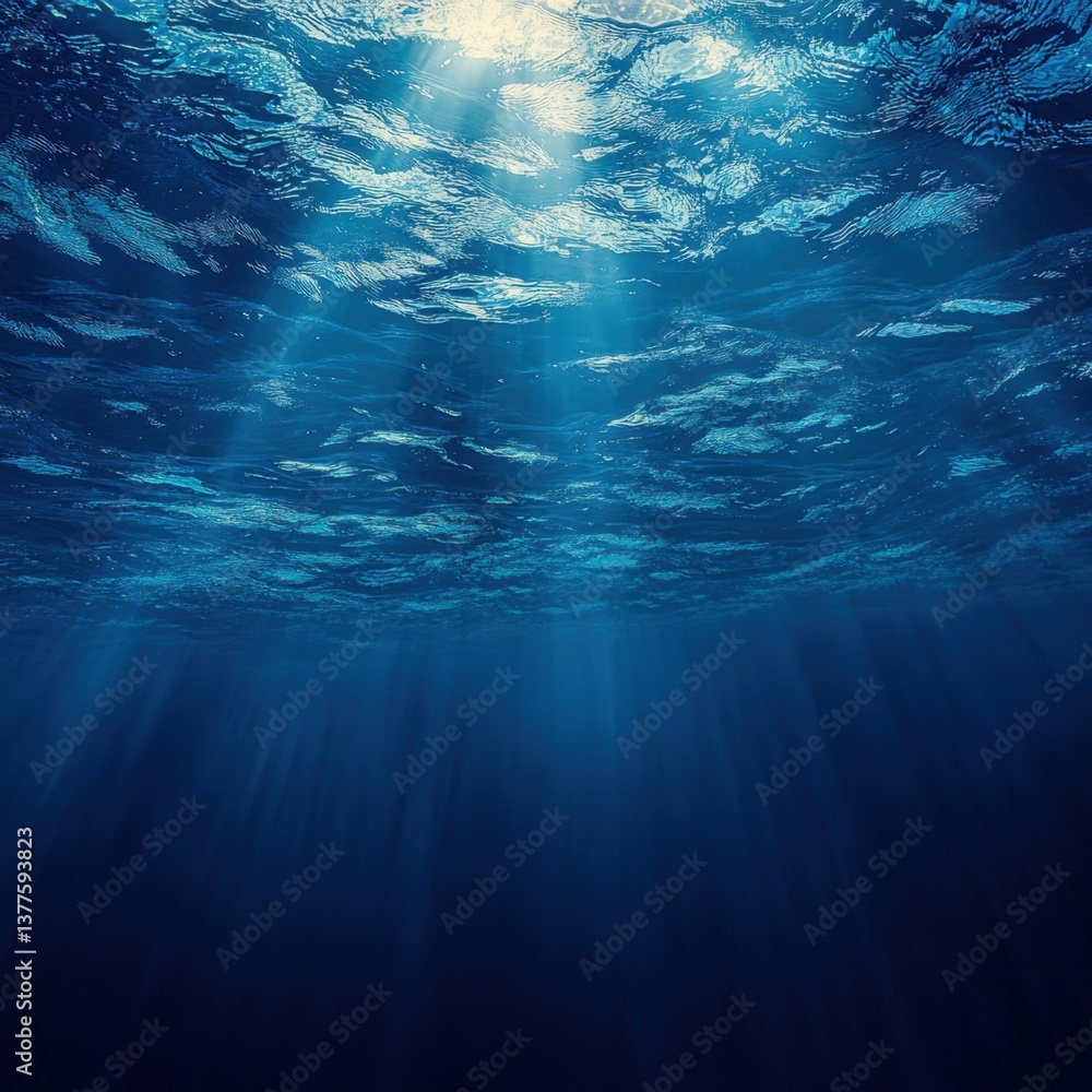 Poster ethereal sunlight filtering through azure ocean waters creating a serene underwater scenery with dee