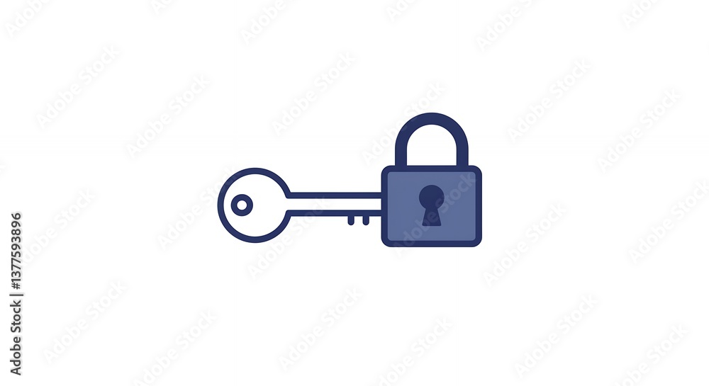 Poster unlock security with key and padlock icon on white background