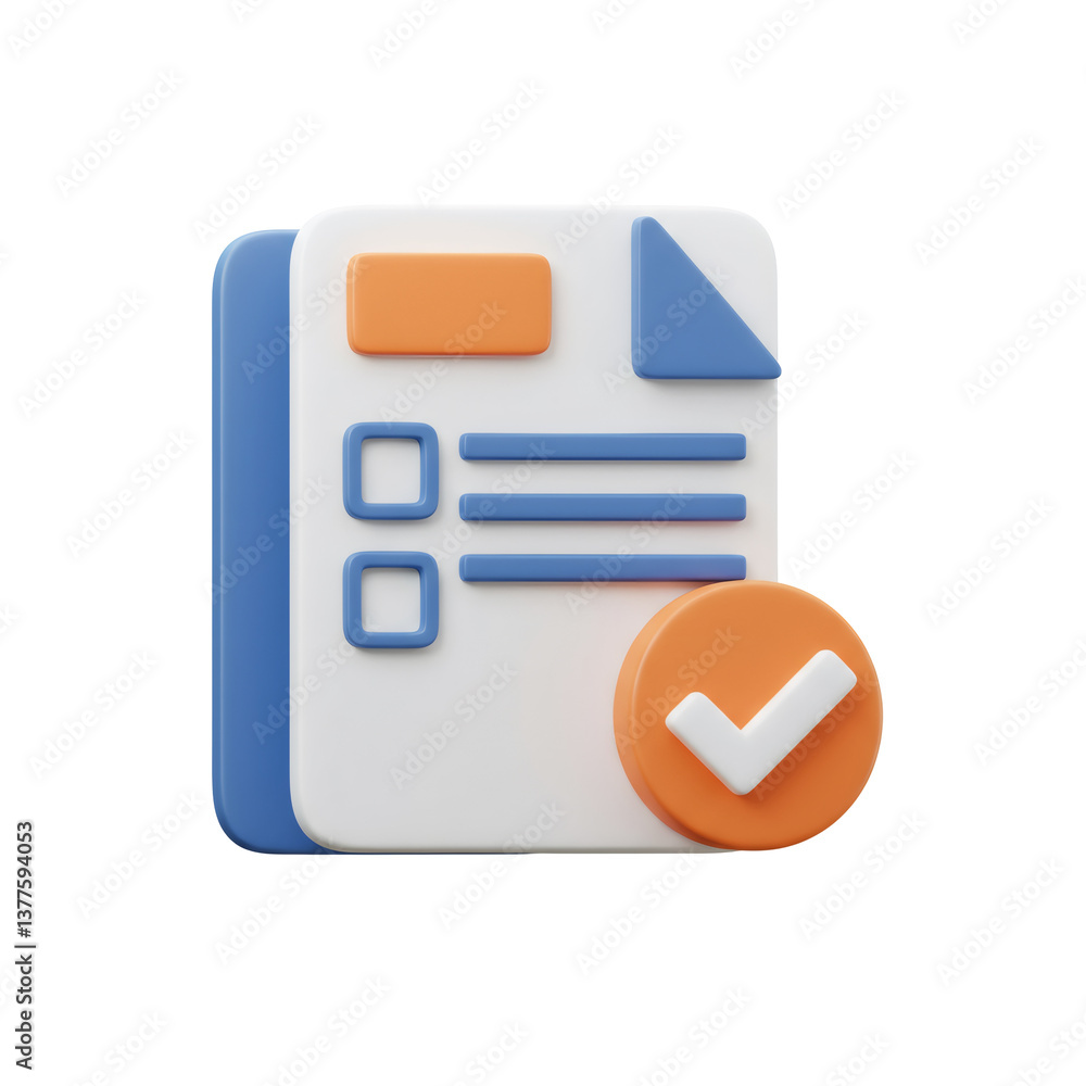 Poster 3d render of a checklist document with checkmark