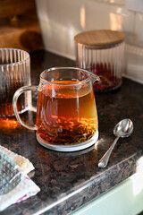 Black tea in a glass cup