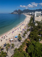 Beautiful aerial view to Ipanema beach with crystal clear water