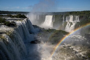 Beautiful view to waterfalls and rainbow in Iguaçu Falls
