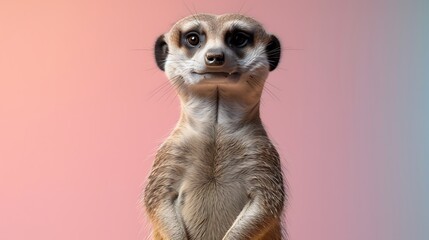 Fototapeta premium Adorable Meerkat Portrait Cute Animal Photo Against Pastel Pink Background