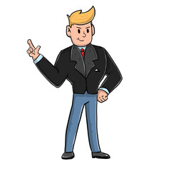 Smart young businessman standing and pointing something.