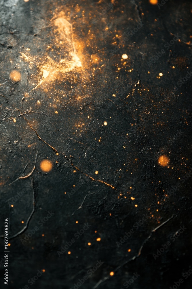 Poster abstract dark textured background with golden light spots creating a magical and mysterious atmosphe