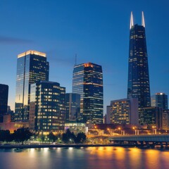 Obraz premium City skyline at night, urban lights 3