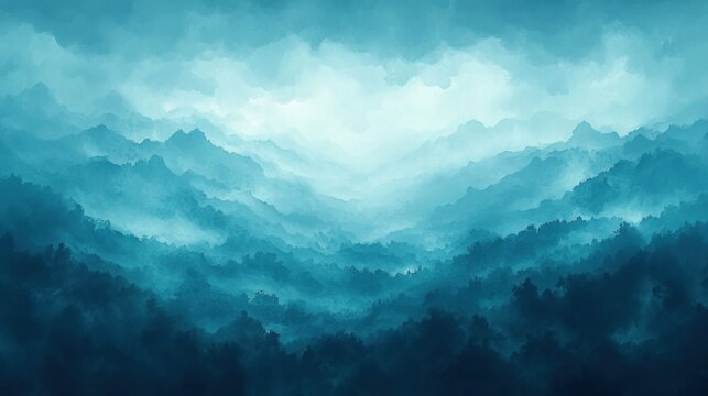 Dramatic thunderstorm over mountain range and rolling hills on a blue and black background