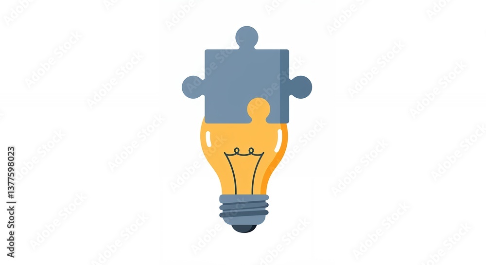 Poster connecting ideas light bulb with puzzle piece for problem solving concept