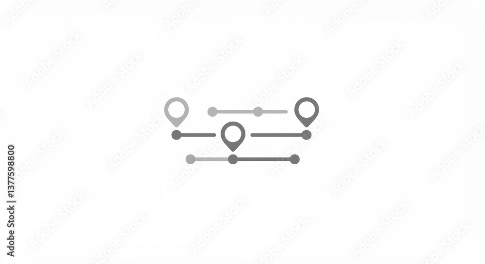 Aufkleber three location pin markers connect horizontally showing a linear route
