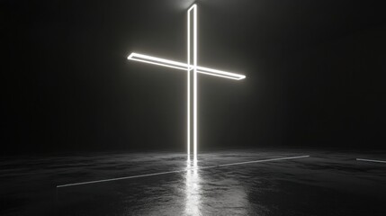 Naklejka premium Illuminated Cross Shape on Reflective Surface