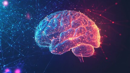 Neurons with glowing blue and orange lights depicting futuristic ai neural network visualization in abstract style Background