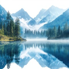 Scenic view of a tranquil lake surrounded by a majestic mountain range under a clear blue sky