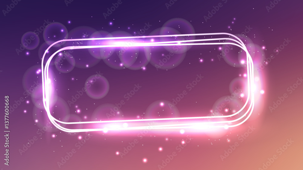 Poster neon rectangular frame with shining effects and sparkles