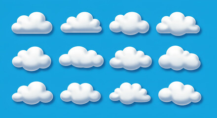 Cartoon Clouds on Blue Background
