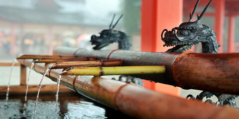 tezumisha,hand-watering basin at the entrance of shinto shrine, in Japan