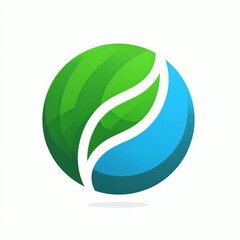  Minimalist Earth Day logo: Simple, clean icon combining a green stylized leaf merging smoothly into a blue semi-circle representing Earth. Flat design, vector style icon, isolated on white background