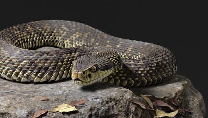 Obraz premium Close-up Portrait of a Dangerous Coiled Snake Ready to Strike - Made with Generative AI