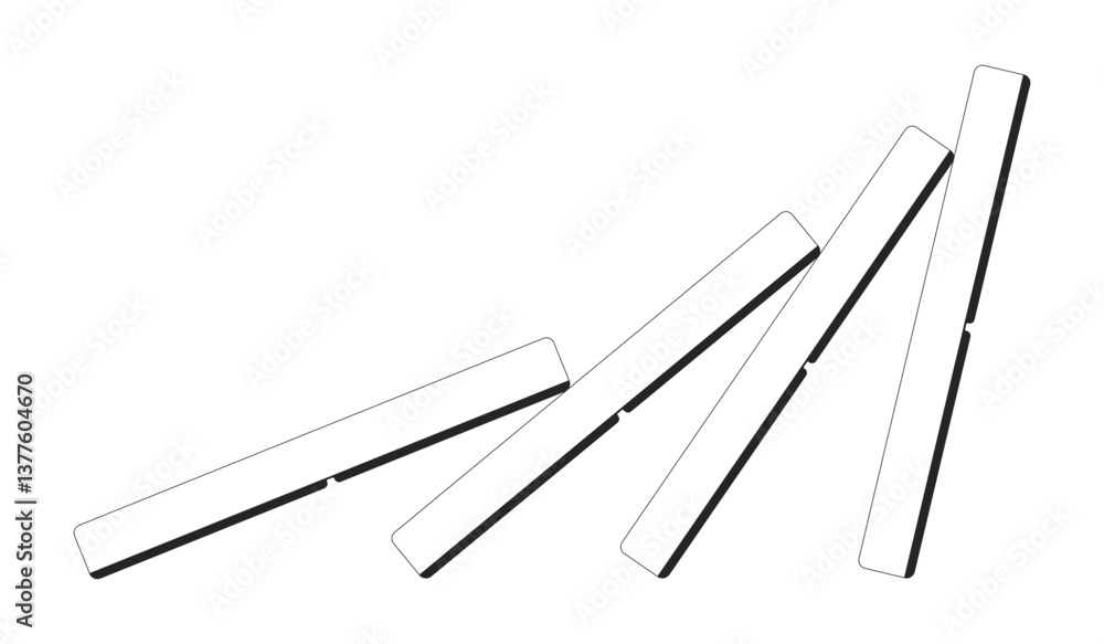 Poster domino effect chain reaction 2d line object. crisis impact, cascading failure. visual metaphor. domi