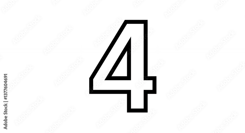 Poster outlined number four isolated on white background for design element