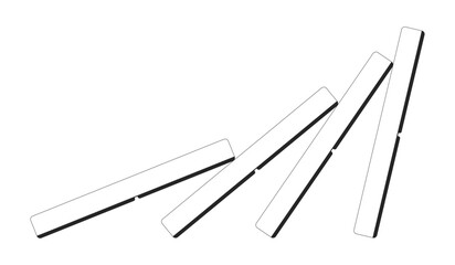 Domino effect chain reaction 2D line object. Crisis impact, cascading failure. Visual metaphor. Dominoes falling in sequence isolated clipart vector ink outline item. Monochrome spot illustration