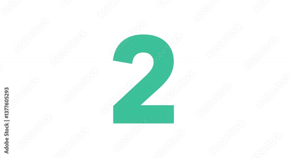Poster isolated teal number two on white background for design use