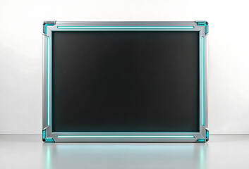 Obraz premium Modern tech screen with black surface and minimalist cyan frame 